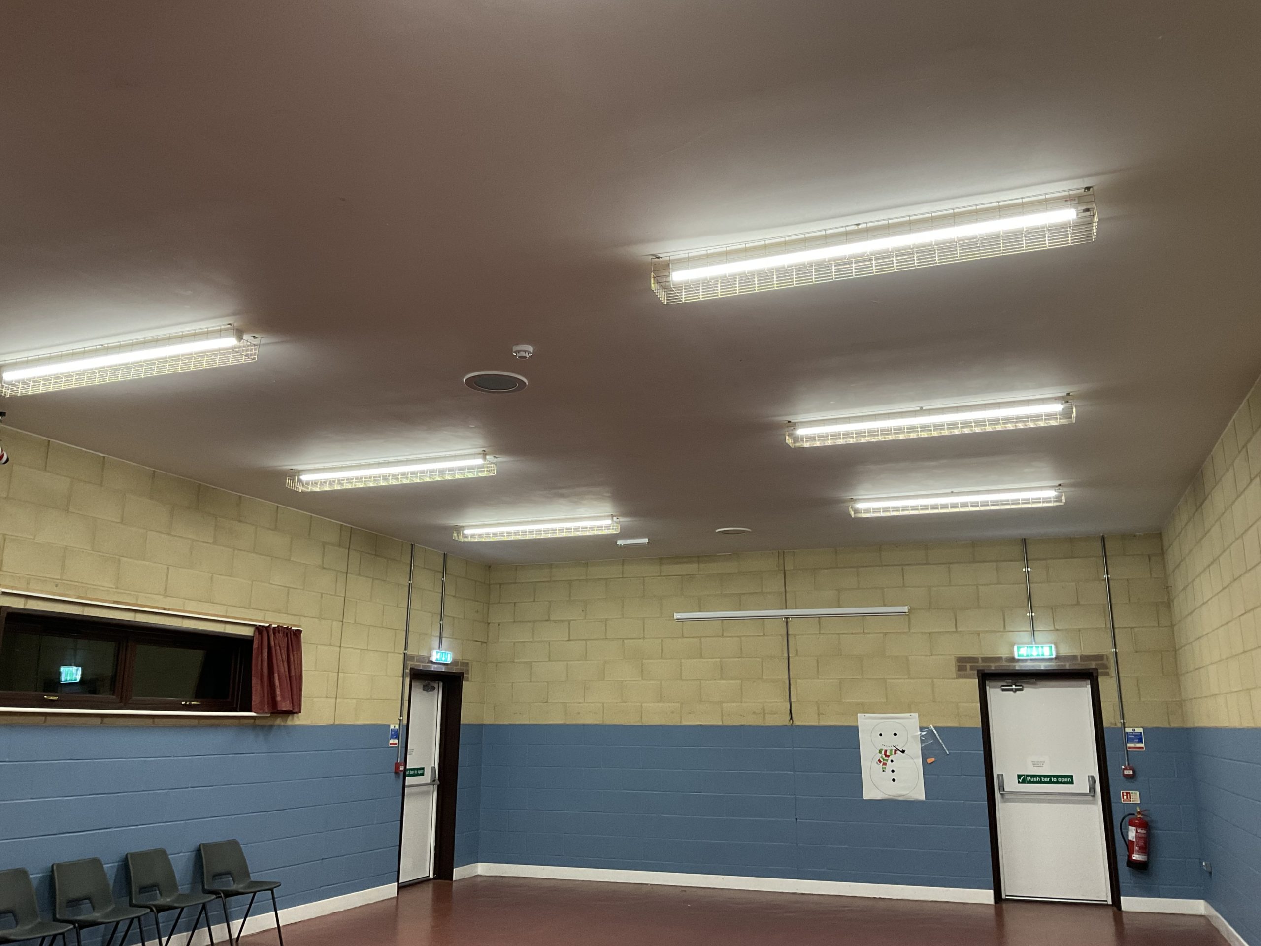 The new LED lighting installed within the main hall of our building